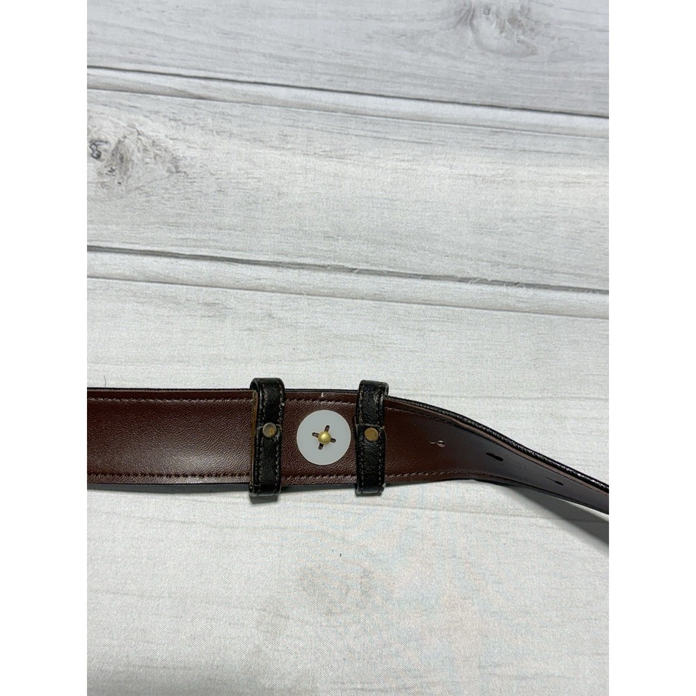 Vintage Peacock Feather Inlay Belt Leather Hippie Boho Gold Tone Slide Buckle - Picture 6 of 10